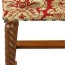 Vintage French Renaissance Dining Chairs, Red Patterned Brocade, Oak, Set/6