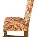 Vintage French Renaissance Dining Chairs, Red Patterned Brocade, Oak, Set/6