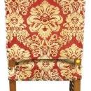 Vintage French Renaissance Dining Chairs, Red Patterned Brocade, Oak, Set/6