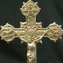Antique Metal Standing Cross Crucifix, Symbols of 4 Evangelists, Mary & John