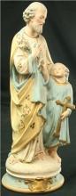 Antique French Chalkware Sculpture, Saint Joseph w/ Child Jesus, Father & Son