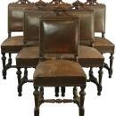 Set of 6 Antique French Renaissance Dining Chairs, Oak/Leather, 1900s France