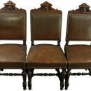 Set of 6 Antique French Renaissance Dining Chairs, Oak/Leather, 1900s France