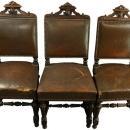 Set of 6 Antique French Renaissance Dining Chairs, Oak/Leather, 1900s France