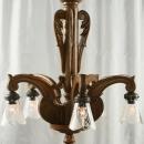 Vintage French Art Nouveau Carved Oak Chandelier, Glass Shades, 5 Arms