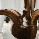 Vintage French Art Nouveau Carved Oak Chandelier, Glass Shades, 5 Arms