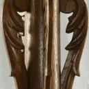Vintage French Art Nouveau Carved Oak Chandelier, Glass Shades, 5 Arms