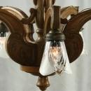 Vintage French Art Nouveau Carved Oak Chandelier, Glass Shades, 5 Arms