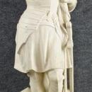 Antique French Statue, Large, Cream, Knight with Flag, Religious, Fleur-de-Lis