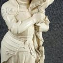Antique French Statue, Large, Cream, Knight with Flag, Religious, Fleur-de-Lis