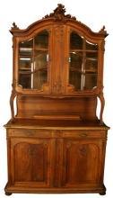 Large Antique French Buffet/Sideboard, 1900 Louis XV, Orig Beveled Glass Doors