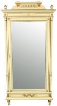 Antique French Louis XVI Painted Armoire Wardrobe, Navy/Gold/Cream, Mirror Door