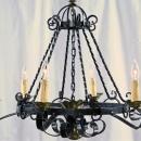 Vintage Spanish Mission Chandelier Wrought Iron/Brass Tone Metal, Round, 6 Light