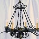 Vintage Spanish Mission Chandelier Wrought Iron/Brass Tone Metal, Round, 6 Light