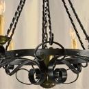 Vintage Spanish Mission Chandelier Wrought Iron/Brass Tone Metal, Round, 6 Light