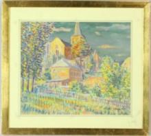 PRETTY Vintage Watercolor Painting Church Plein Air