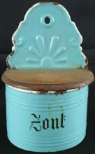 Antique Flemish Blue Enamel Salt Container Zout Sel Box