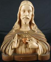 Antique French Art Deco Chalk Bust Jesus Sacred Heart