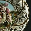 Vintage Italian Majolica Capodimonte Reticulated Plate with Goddess & Unicorn