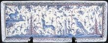Vintage Hand-Painted Portuguese Majolica Serving Tray with Dog, Rabbit & Bird