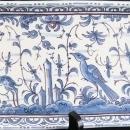 Vintage Hand-Painted Portuguese Majolica Serving Tray with Dog, Rabbit & Bird