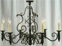 Vintage French Chandelier, Metal Asps/Snakes, Black, Gothic, Wood Column/Ball