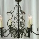 Vintage French Chandelier, Metal Asps/Snakes, Black, Gothic, Wood Column/Ball