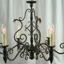 Vintage French Chandelier, Metal Asps/Snakes, Black, Gothic, Wood Column/Ball