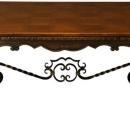 Large Vintage French Dining Table, Renaissance Style, Wrought Iron, Parquet Top