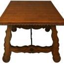 Large Vintage French Dining Table, Renaissance Style, Wrought Iron, Parquet Top
