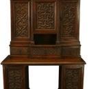 Heavily Carved Antique French Gothic Desk, Oak, Wood Keyboard Tray, Circa 1850