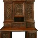 Heavily Carved Antique French Gothic Desk, Oak, Wood Keyboard Tray, Circa 1850