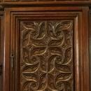 Heavily Carved Antique French Gothic Desk, Oak, Wood Keyboard Tray, Circa 1850