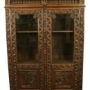 Antique Highly Carved Chestnut French Brittany Bookcase China Display Cabinet