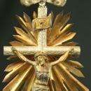 Ornate Antique French Standing Crucifix Cross in Metal, Sacred Heart, Sunburst