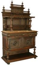 Antique French Renaissance Server/Buffet, Carved Walnut, Marble Slab Top