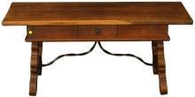 Vintage 1950 Spanish Mission Coffee Table, Solid Oak & Iron