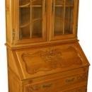 Vintage French Country Louis XV Secretary Bookcase, Oak/Glass, Ornate Carving