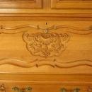 Vintage French Country Louis XV Secretary Bookcase, Oak/Glass, Ornate Carving