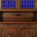 Large Antique French Buffet, 1900, Henry II, Cobalt Blue Stained Glass/Walnut