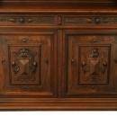 Large Antique French Buffet, 1900, Henry II, Cobalt Blue Stained Glass/Walnut