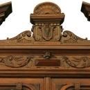 Large Antique French Buffet, 1900, Henry II, Cobalt Blue Stained Glass/Walnut