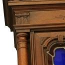 Large Antique French Buffet, 1900, Henry II, Cobalt Blue Stained Glass/Walnut