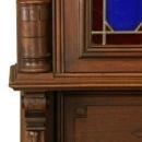 Large Antique French Buffet, 1900, Henry II, Cobalt Blue Stained Glass/Walnut