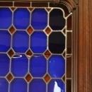 Large Antique French Buffet, 1900, Henry II, Cobalt Blue Stained Glass/Walnut