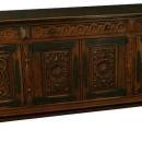 Large, Heavily Carved 1930 Spanish Oak Sideboard, Wrought Iron Hardware