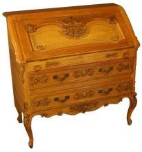 Vintage 1950 French Oak Secretary/Desk, Exceptional Carving, Fleur de Lis Motif