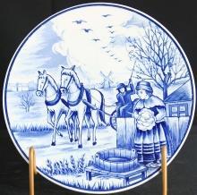 Small Vintage Blue Delft Plate Wool Cloth Making Autumn