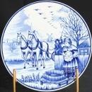 Small Vintage Blue Delft Plate Wool Cloth Making Autumn
