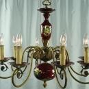 Vintage Bequet Chandelier, 1950 Belgium, Burgundy Ceramic & Metal, 8 Arms